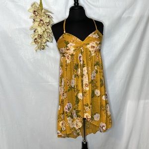 Free People Mustard Floral Spaghetti-Strap Tunic